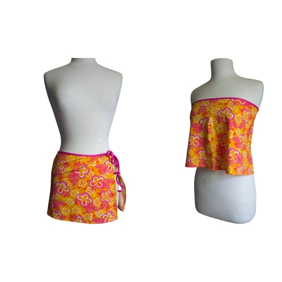 🍁Brody Surf Y2K Hawaiian Floral Pink and Orange Women's Swim Cover-Up Skirt - Picture 3 of 8